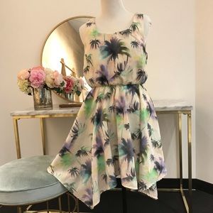 Multi-color coconut tree print dress